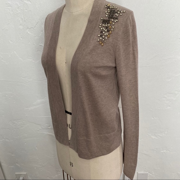 GAP Sweaters - GAP tan silk blend crystal embellished cardigan sweater size XS